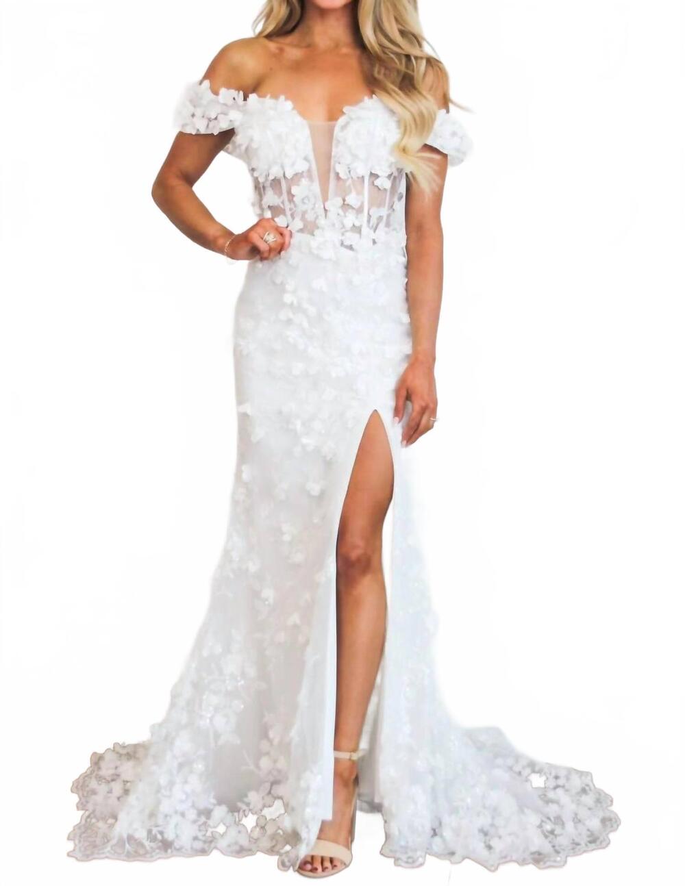 NEW CINDERELLA DIVINE liliana floral applique formal dress in white
